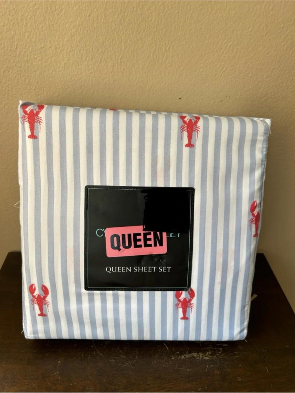 Cynthia Rowley Queen Sheet Set New Lobster Striped Microfiber